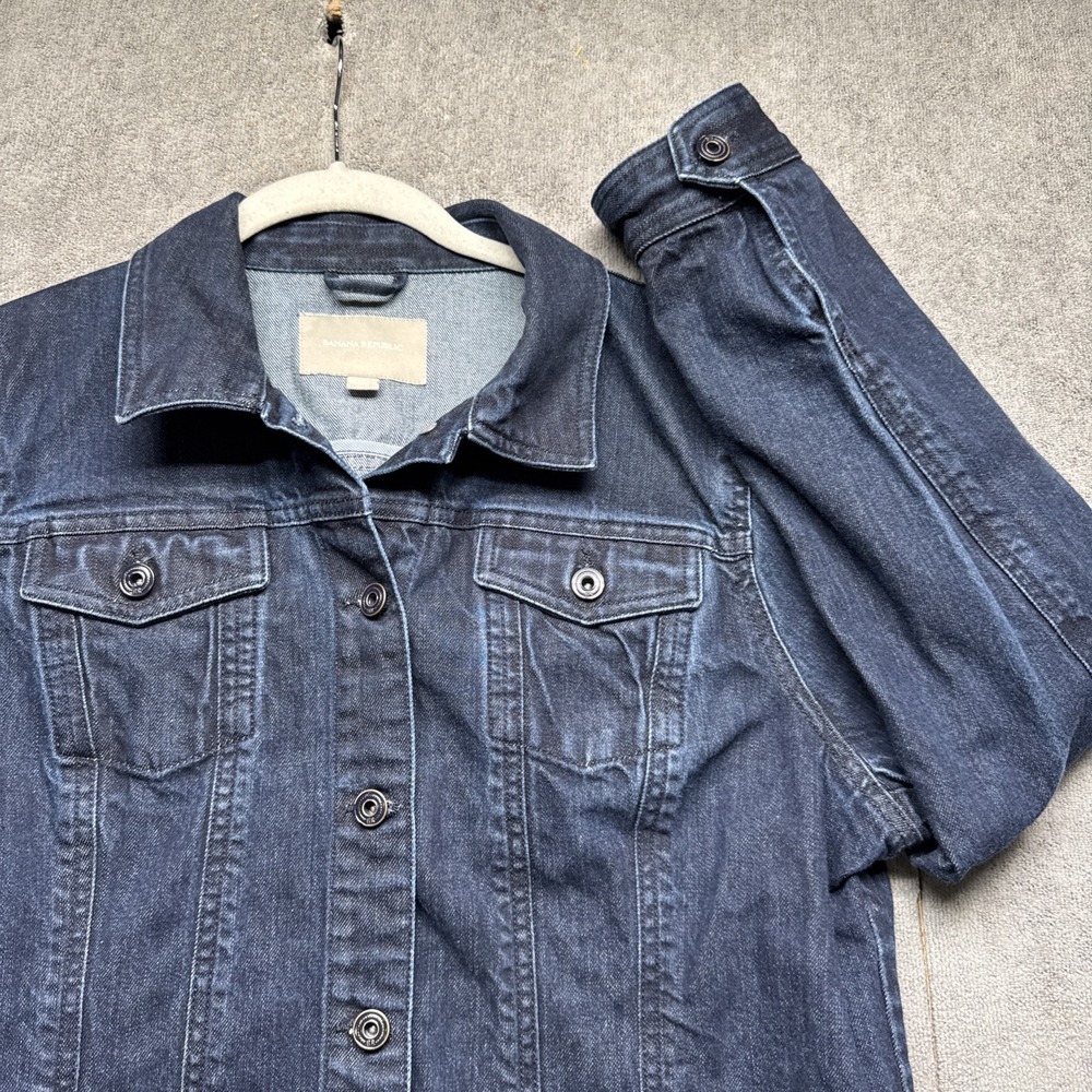 Banana Republic Women's Denim Trucker Jacket Dark‎ Blue XL Casual Classic - Picture 2 of 12